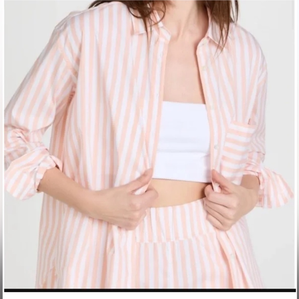 AYR The Deep End Button Down in Peach Stripe
